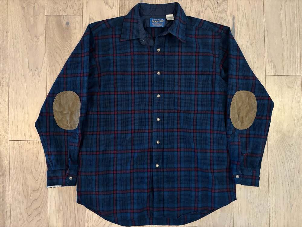 Vintage Pendleton 100% Virgin Wool Plaid Shirt with Elbow Patches Size L